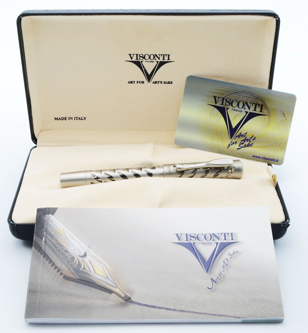 Visconti Skeleton Ag 925 Fountain Pen - Titanium over Sterling, Clear  Lucite, C/C, 14k Medium Nib (New in Box, Works Well)